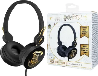 Zdjęcie produktu dla Czarno-złote słuchawki dla dzieci OTL Technologies HP1130 Hogwarts, limit 85 dB, 3-7 lat