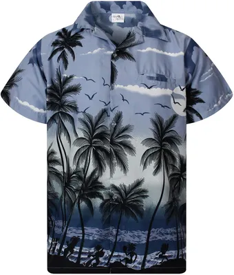 Produktbild von King Kameha Hawaiihemd "Beach" in Grau Herren Hawaii-Hemd Kurzarm Front-Tasche Stylish