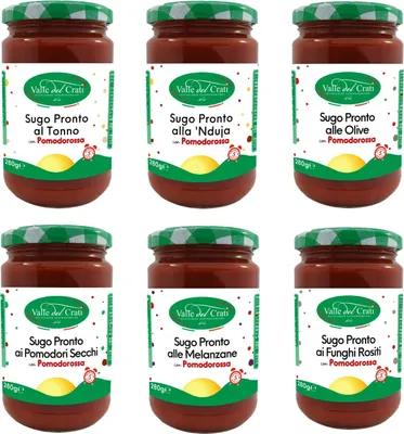 Produktbild von Italienische Fertig Saucen, sechs Geschmacksrichtungen tra cui  Pilze Thunfisch Nduja, Fertig in 5 Minuten, 6 x 280g