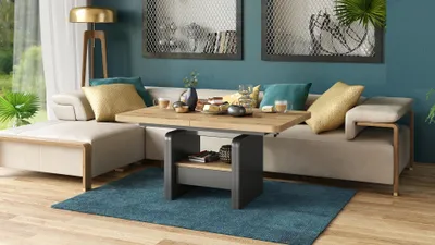 Produktbild von Design Couchtisch Lexus höhenverstellbar ausziehbar Esstisch Schublade
