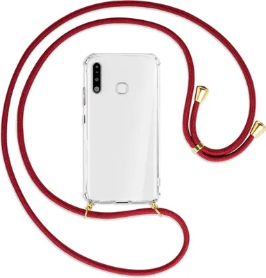 Produktbild von Handykette Backcover-Schutzhülle mit Band (Metall goldfarben) für Samsung Galaxy A70e - dunkelrot