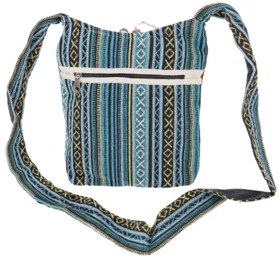 Produktbild von Kleiner Schulterbeutel, Boho Schultertasche, Tasche im Ethnostyle - Blau, Uni - Erwachsene, Baumwolle, 25*25*12 cm, Alternative Umhängetasche, Handtasche aus Stoff