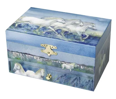 Produktbild von Phosphoreszierende Schmuck Spieldose Pferd "Camargue"© - Leuchtet in der Nacht