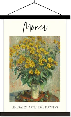 Produktbild von MuchoWow® Textilposter Gemälde - Monet - Topinamburblüten 120x180 cm mit schwarzem Rahmen - Fotos