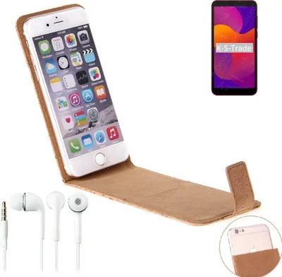 Produktbild von K-S-Trade Schutzhülle mit Kopfhörer kompatibel mit Huawei Honor 9S Handyhülle Cover Kork Tasche Flipstyle Case