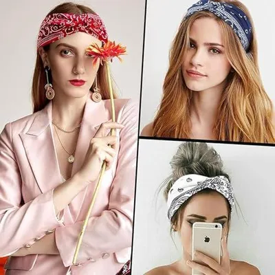 Produktbild von 5 Haarbänder für Damen, elastische Stirnbänder mit Boho-Haarschmuck, Leopardenmuster und Blumenmotiv für Sommer, Yoga, Fitness, kurzes Haar, Training, Laufen und Sport