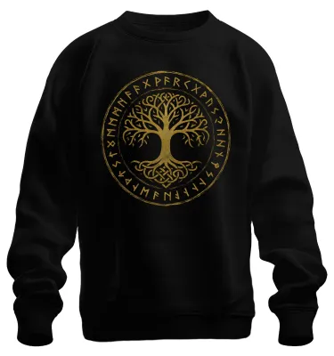 Immagine prodotto di Yggdrasil Tree of Life Celtic Nordic Runes Mysticism Viking Felpa Unisex Pullover, Nero, L