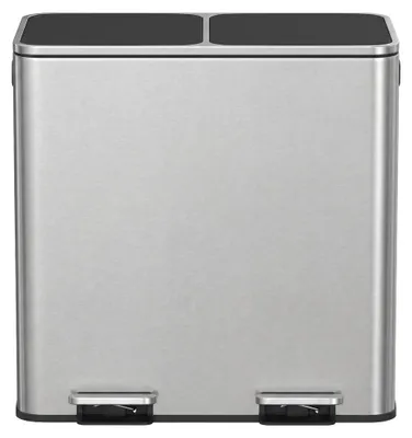 Image de Poubelles de 2 x 40 litres avec 2 compartiments | Argent/Noir | 40,4 x 64,5 x 63,5 cm