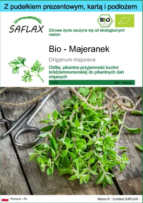 Zdjęcie produktu dla SAFLAX - Zestaw prezentowy - Bio - Majeranek - 700 Nasiona - Z pudełkiem upominkowym, etykietą wysyłkową, kartą podarunkową i podłożem uprawowym - Origanum majorana