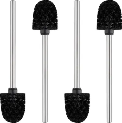 Produktbild von M34155 Set mit 4 Toilettenbürsten, schwarz, 8 cm Durchmesser, abnehmbare Bürstenköpfe, Toilettenbürste mit Edelstahlgriff
