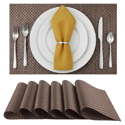 Produktbild von 6 Stück Platzset Tischunterlagen, Platzmatten abwaschbar PVC, 45x30 cm braun