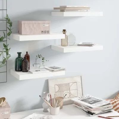 Obrázek produktu pro The Living Store Závěsné police 4 ks. MDF 40x23x3,8 cm, bílý vysoký lesk