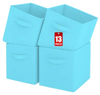 Faltbare Aufbewahrungsboxen aus Stoff, 4er-Set, 33x33x33 cm, himmelblau