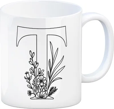 Produktbild von Floral Buchstabe T Kaffeebecher zum Ausmalen für Kunstliebhaber