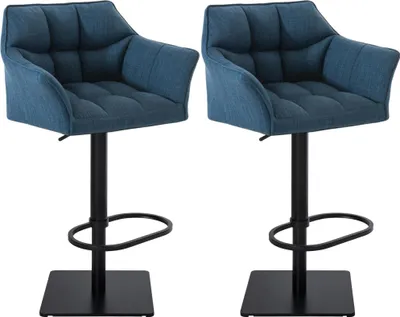 Produktbild von 2er Set Barhocker SIHAR - Stoff Blau 64x45x88 cm Schwarz | Barstuhl Höhenverstellbar Mit Lehne Drehbar Tresenhocker Tresenstuhl Kneipenhocker