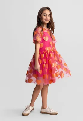 Produktbild von Minoti Festliches Kleid Tüll Rosa mit Pailletten-Herzen für Mädchen - Prinzessin Kleid mit Unterkleid