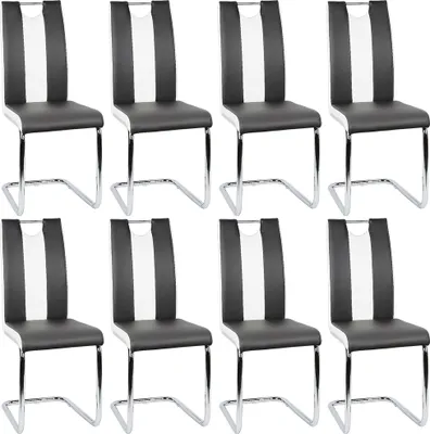Produktbild von 8er-set Esszimmerstühle Freischwinger Schwingstuhl Küchenstuhl aus Metall & Kunstleder,Hochlehner Sitzgruppe für Esszimmer&Küche Weiß+schwarz