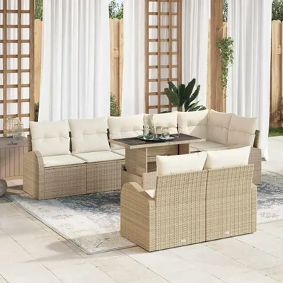 Zdjęcie produktu dla Maison Exclusive - Zestaw mebli ogrodowych, sofa i fotele, 9 elementów. Kolor beżowy, wykonane z rattanu syntetycznego