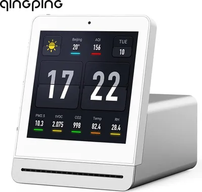 Image de QingPing Détecteur d'air, appareil de mesure de la qualité de l'air, thermomètre, hygromètre, supporte la détection de CO2, PM2,5, PM10, tVOC-formaldéhyde, blanc