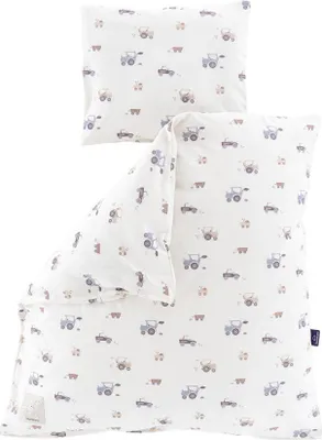 Produktbild von Träumeland Bettwäsche Jersey Little Farm blau 80/80 + 35/40 cm
