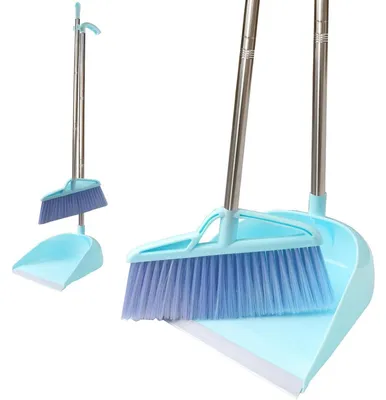 Immagine prodotto di Set di scopa e paletta Set di pulizia con manico lungo antivento blu