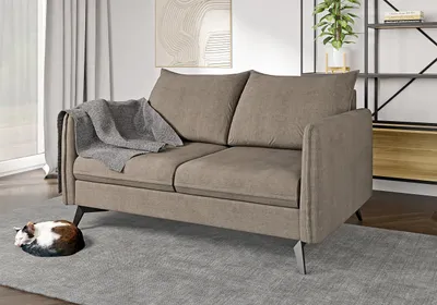 Produktbild von S-STYLE MÖBEL - Helix - Modernes Sofa 2-Sitzer mit Schwarz Metall Füßen aus Dunkelbeige Luxusmicrofaser, B/T/H: 138 cm/ 91 cm/ 86 cm