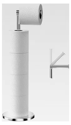 Produktbild von Stehender Toilettenpapierhalter aus Edelstahl, freistehender Klorollenhalter ohne Bohren, Toilettenrollenhalter für die Aufbewahrung von Toilettenpapier (Silber)
