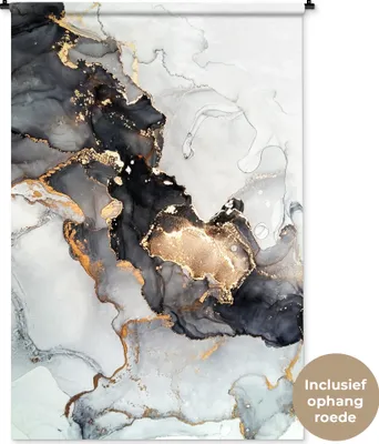 Produktbild von MuchoWow® Wandteppich Wandbehang Marmor - Schwarz - Weiß - Gold - Luxus - Abstrakt 120x180 cm Tapisserie Dekoration Wandtuch - Schlafzimmer - Dekorationen für das Haus
