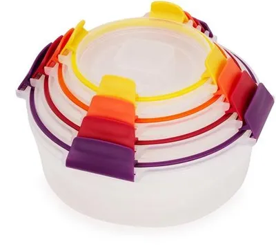 Immagine prodotto di Set Ibendoa® composto da 4 contenitori rotondi in plastica per alimenti, con coperchi ermetici e a prova di perdite, impilabili, privi di BPA, con capacità di 380/670/1000/1600 ml, adatti al microonde, al congelatore e alla lavastoviglie (solo il coperchio)
