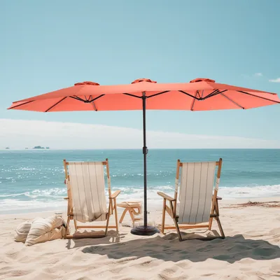 Image de LVHOM Parasol double avec manivelle 4,53m x 2,67m, Parapluie, Parapluie à manivelle hydrofuge, Parapluie de marché basculant 360° pivotant, Orange