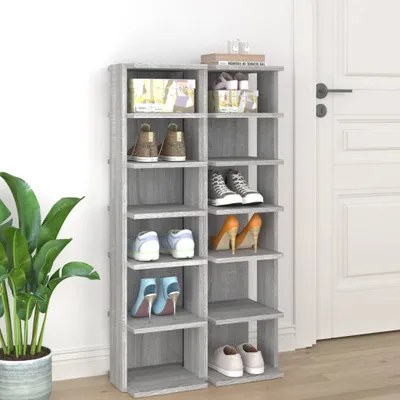 Image de vidaXL Étagères à chaussures 2 pcs. Gris Sonoma 27,5x27x102 cm Matériau dérivé du bois - Etagère à chaussures - Rangement pour chaussures - Armoire à chaussures