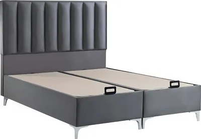 Produktbild von Elegantes graues Bett mit Matratze aus Textil und Holz