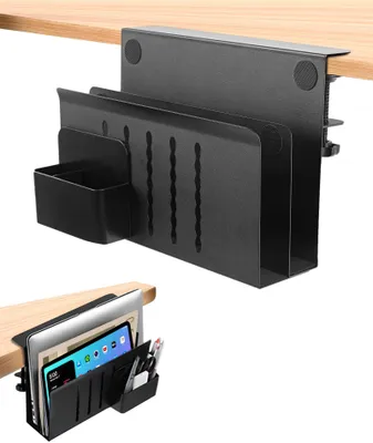Produktbild von Omgoods – Vertikaler Laptopständer für unter dem Schreibtisch, seitliches Ablagefach für Laptops und Tablets