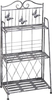 Produktbild von Pflanzregal Pflanzenständer – Blumenregal, Blumentreppe, Gartenregal, 3 Ebenen, Metall, silbergrau, Maße: 44 × 25 × 96 cm.