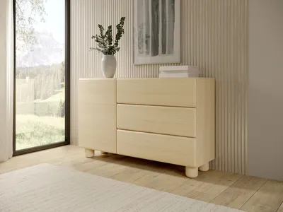 Produktbild von MOEBLO Kommode ELDORA 130 – Sideboard mit 1 Tür, 3 Schubladen und Push-to-open-Tür, Aufbewahrungskommode 130x80x38 cm - Vicenza-Eiche