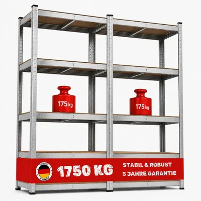 Productafbeelding van Stellingrek stelling rekken - Zware last - 175 kg per niveau - 180 x 90 x 40 cm - Verzinkt - Voor garage en kelder
