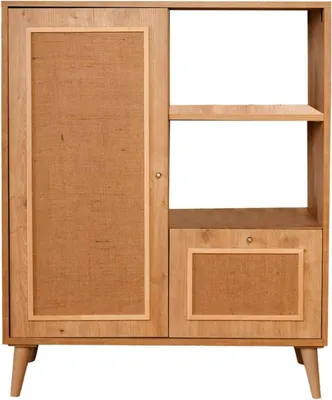 Image de Jingu - Buffet, 90x40x110h cm Chêne Brun, 3 Étagères