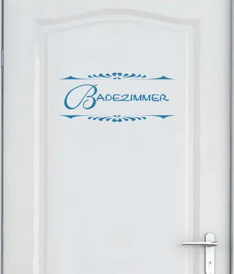 Produktbild von Wandtattoo - Wandaufkleber - Tür-/Wandtattoo "Badezimmer" klassisch - 50cm x 20cm hellblau - Dekoration Küche Wohnzimmer Wand