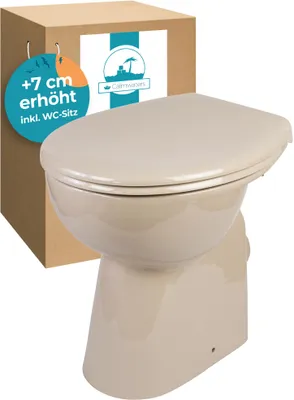 Produktbild von Calmwaters® Stand WC spülrandlos Komplettset Elements Wellness mit Toilettendeckel, erhöhtes WC + 7 cm, abnehmbarer WC Sitz Absenkautomatik, Schnellbefestigung, Tiefspüler, Beige, 07AB5426