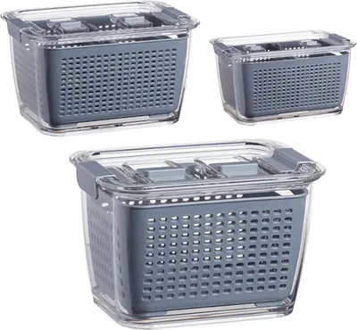 Obrázok produktu pre 3 ks úložných boxov s cedidlom – 3 veľkosti