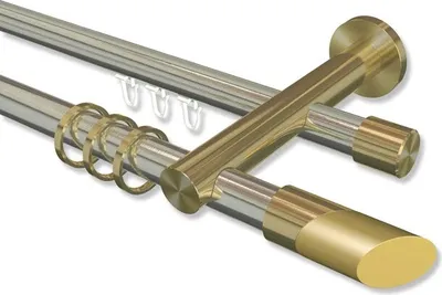 Produktbild von Interdeco Rundrohr-Innenlaufstange, Gardinenstange (Kombination) Edelstahl-Optik / Messing-Optik Modell Platon Verano, 20 mm Ø 2-läufig, 480 cm (geteilt)
