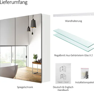 Produktbild von EMKE Spiegelschränke, 60x65cm Bad Spiegelschrank Badschrank mit Doppelseitiger Spiegel (Weiß)