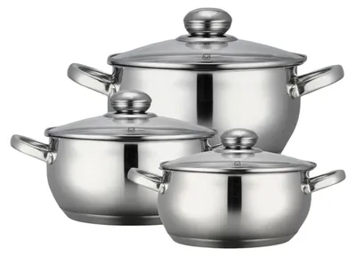 Produktbild von 3er Edelstahl Kochtopf-Set ∅ 16 +18 + 20 cm Glasdeckel Induktion Kochgeschirr Topf Rostfrei