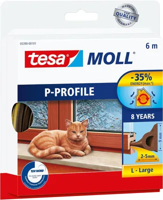 Produktbild von Tesa 05390-00111 Selbstklebende Gummidichtung Türen Fenster Profil P 6 m 2–5 mm