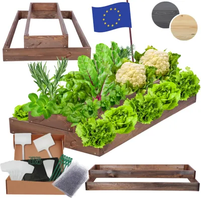 Produktbild von MODO24 Hochbeet Holz, Pflanzkasten, Massivholz, Kiefer, Kräuterbeet, Blumenkasten, Garten, Terrasse, 18x60x100 cm, Braun, ZP09