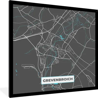 Produktbild von MuchoWow® Gerahmtes Poster Stadtplan - Deutschlandkarte - Blau - Grevenbroich- Karte 40x40 cm - Poster mit Schwarzem Bilderrahmen Wandposter Rahmen Foto Bilder - Mit Rahmen - Wanddekoration Schlafzimmer