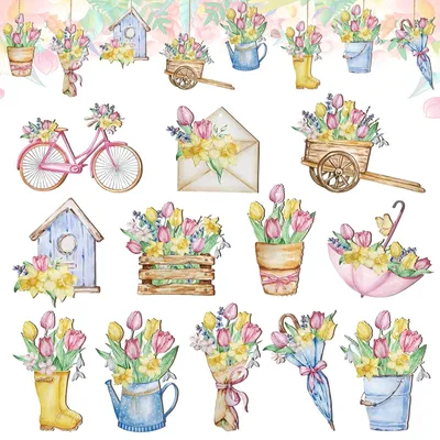 12 Holz-Deko-Aufhänger Frühlingsbaum, bunt, zum Aufhängen