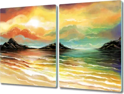 Produktbild von Coloray Hackbrett Kochplattenabdeckung Herdabdeckplatte 2x40x52 cm Schneidebrett Küchenbrett - Wellen Sonnenuntergang