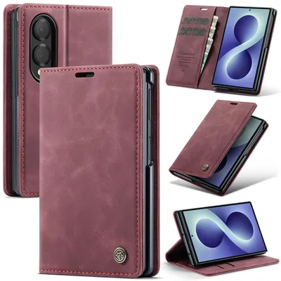 Produktbild von Hülle für Samsung Galaxy Z Fold 8 Retro Kunstledertasche mit Standfunktion Schutzhülle Rot