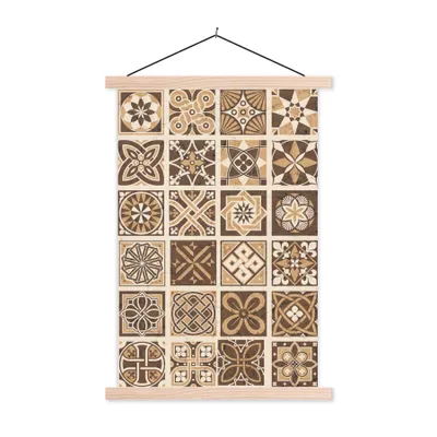 Produktbild von MuchoWow® Textilposter Design - Blumen - Braun - Natur - Vintage 40x60 cm mit holzfarbenen Rahmen - Poster